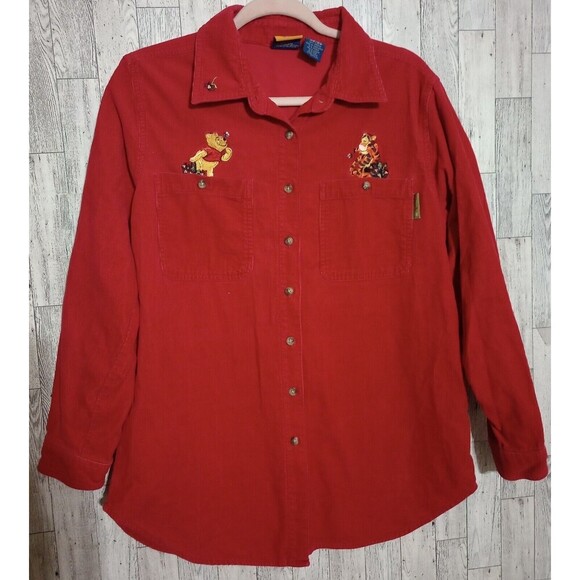 Disney Winnie The Pooh Shirt Pooh Tigger  Corduroy Button Front Red 14/16W‎ - Picture 1 of 6